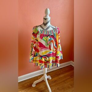 John Mark Multicolor Off-Shoulder Flutter Sleeve Top